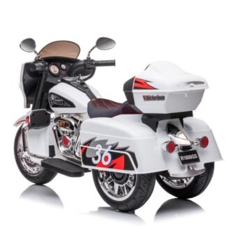 Moto eléctrica niños, 12v, blanca, asiento cuero, ruedas goma, INDIAN STYLE   INDA502-LE3208-NEL-R1800GS